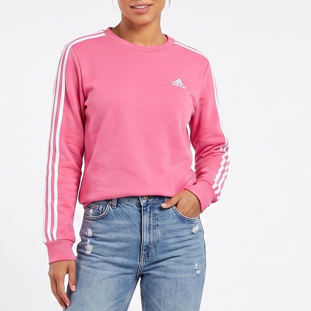 Adidas Sweatshirt Womens L Pullover Pink 3-Stripes Embroidered Logo Excellent